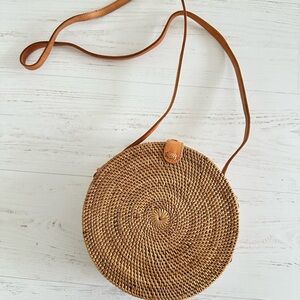Round Woven Tan Crossbody Bag
